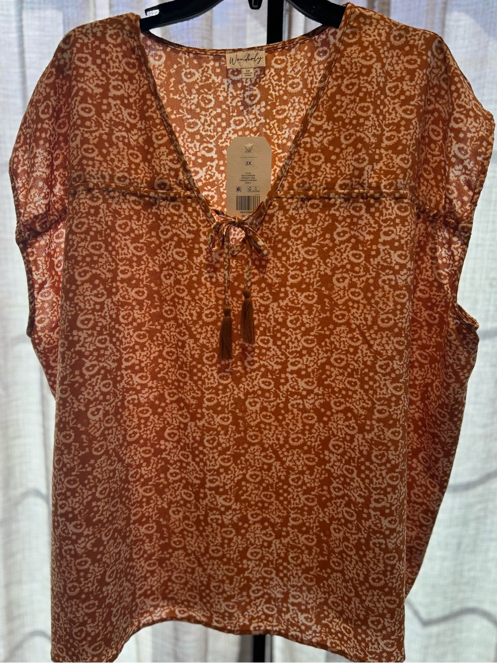Wonderly Rust and Cream Floral Tie-Front Blouse